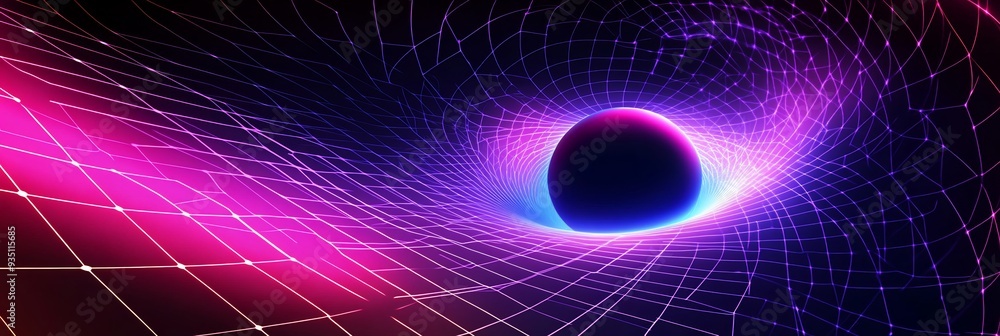 Poster illustration of a black hole where the schwarzschild radius is represented as a 3d circle of darknes