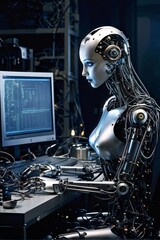 cyber woman with computer