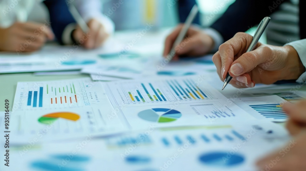 Poster business meeting: analyzing data with charts and graphs