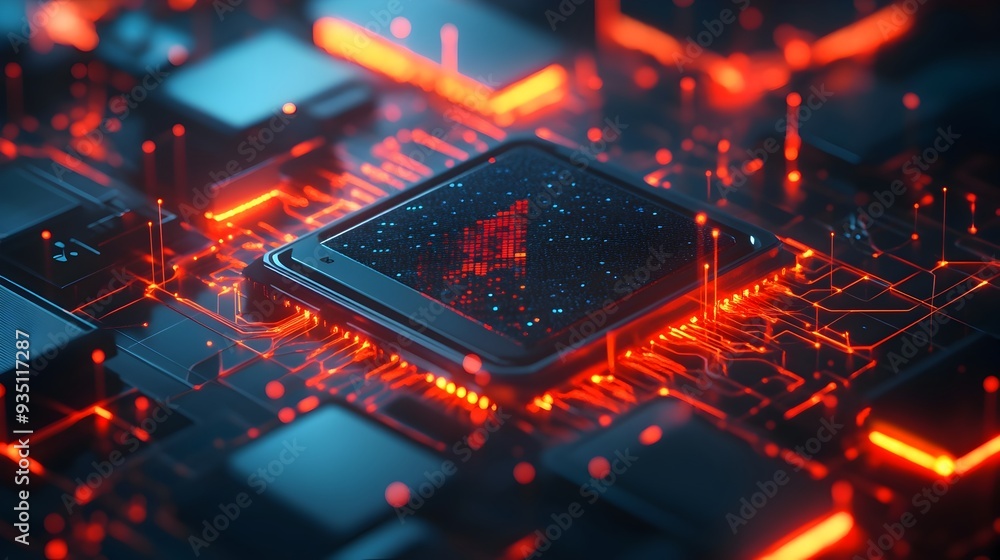 Aufkleber futuristic glowing neon circuit board microchip processor digital technology background