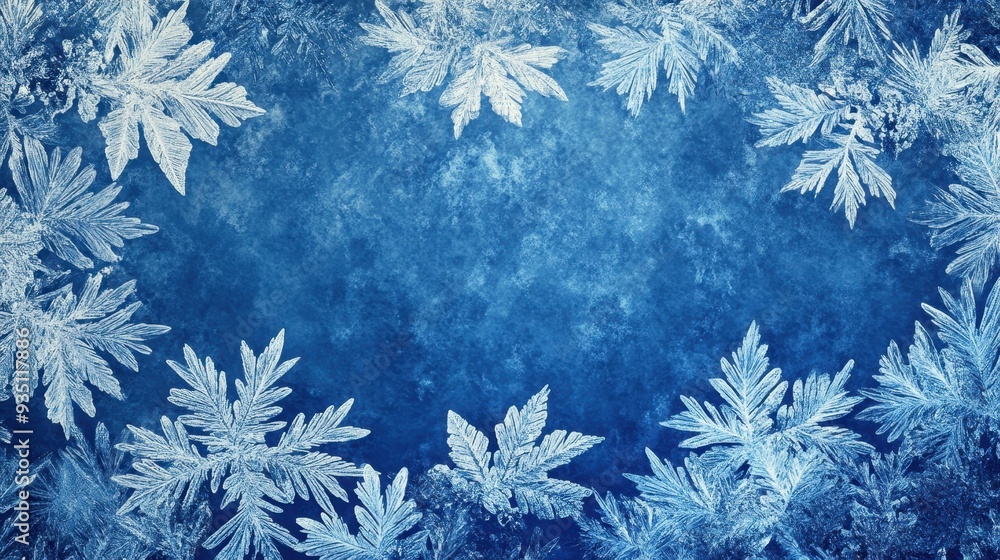 Poster a frosty blue background adorned with intricate ice crystal patterns.