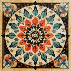 Vintage Floral Mandala with Distressed Texture