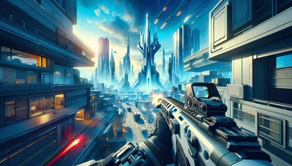 first person shooter game scene