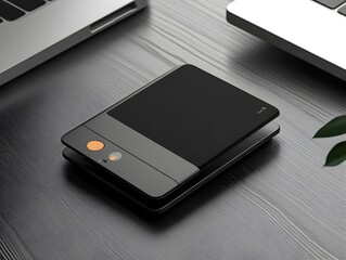 Sleek Minimalist Black Smartphone on a Modern Office Desk