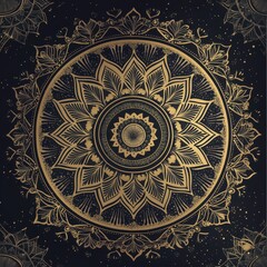 Golden Mandala on Black Background
