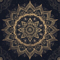 Golden Mandala on Black Background
