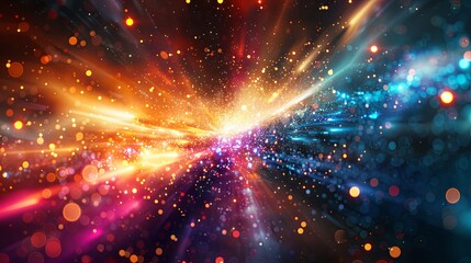 Fototapeta premium An explosion of prismatic light rays piercing through darkness
