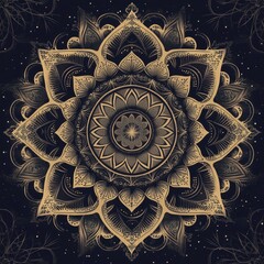 Golden Mandala on Black Background