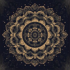 Golden Mandala on Black Background