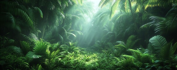 Obraz premium Realistic Amazon Forest background, mythical elements, lush foliage, magical setting
