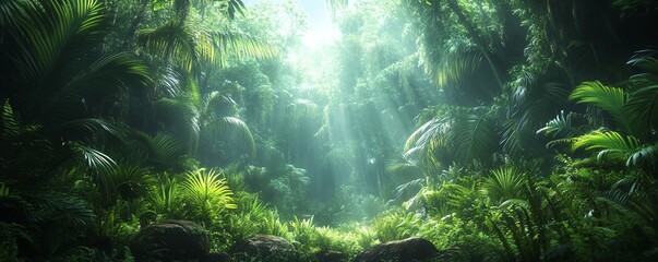 Obraz premium Elemental Amazon Forest, realistic background, mythical atmosphere, lush vegetation