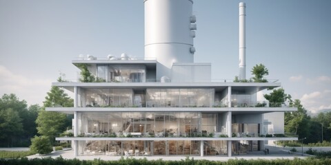 Obraz premium Unique modern industrial building with 3D design, cylindrical st