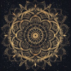 Golden Mandala on Black Background