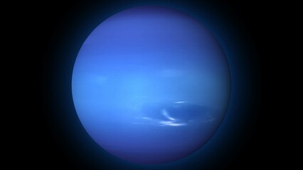 3D Realistic, Flat design spinning Neptune  isolated on the black background.