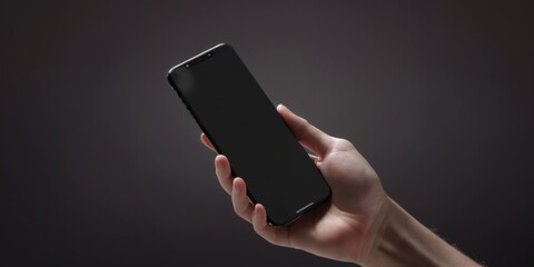 Modern Black Smartphone Held in Hand on Dark Background with Foc