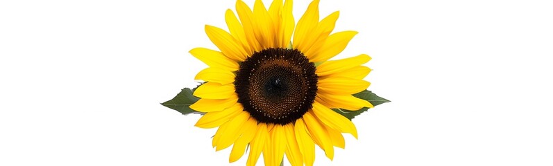 Ripe sunflower with yellow petals and dark middle, isolated on white background. 