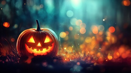 Fototapeta premium Eerie illustration of halloween day with bokeh and blur background. Premium illustration for banners, posters, greetings and Halloween celebrations. generative ai