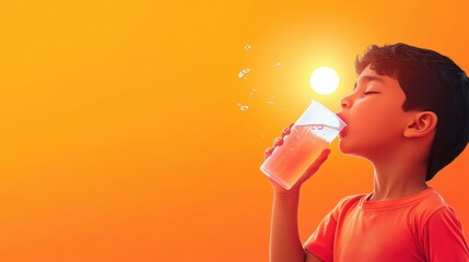 Troubling Consequences: Child Affected by Waterborne Illness Under Sweltering Sun with Copy Space for Awareness Text