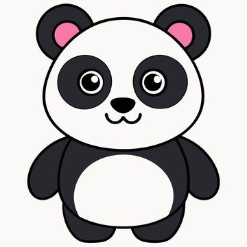 cute panda cartoon black white clip art preview