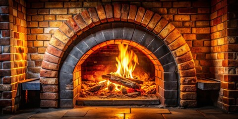 A large brick oven emitting glowing embers, creating a warm and inviting atmosphere