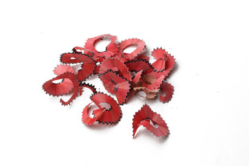 pencil shavings on white background