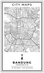 Obraz premium Black and white printable map of Jakarta city Indonesia banner poster design, vector illustration