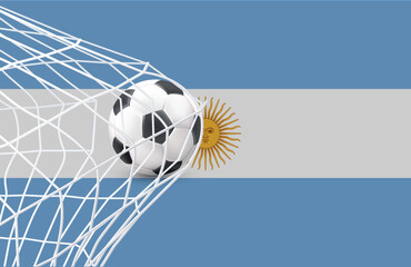 Argentina flag with a soccer ball in a net. Soccer goal. Vector illustration. 