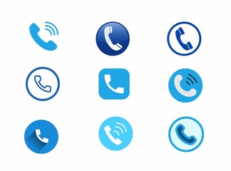 set of blue call icons