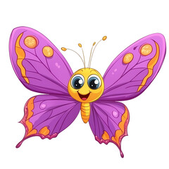 Cute butterfly cartoon in bold color on transparent background, generated ai