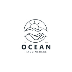 Minimalist ocean logo design with a round shape, ocean beach, sea water, simple, unique