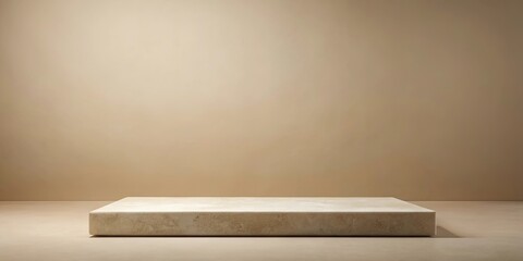 Minimalistic empty stone platform podium on beige background for product presentation