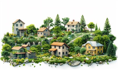 Illustration of community initiatives promoting sustainable development with visuals of local gardens recycling programs and educational workshops on sustainability