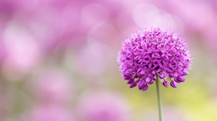  A close-up of a purple flower against a pink and yellow backdrop with a blurred background