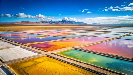 Fototapeta premium Vibrant salt evaporation ponds in the desert with colorful patterns