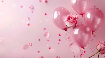 Festive background banner celebration theme with adorable rose balloons