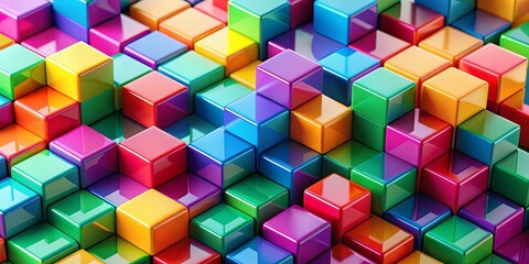 Obraz premium Abstract artwork featuring vibrant colored geometric cubes arranged on a grid