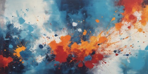 Fototapeta premium Dynamic Abstract Painting with Blue, Red, and Orange Splatters o