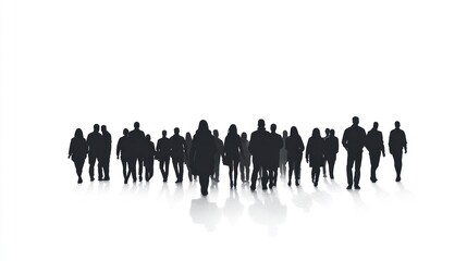 Silhouettes of a Crowd Walking on a White Background