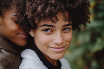 Obraz premium Warm embrace of smiling siblings in autumn