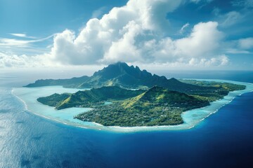 Crystal clear water surrounding tropical bungalows in bora bora french polynesia