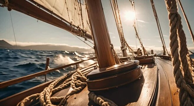 Retro Sailing Schooner Navigating Drake Strait in Sunny Weather