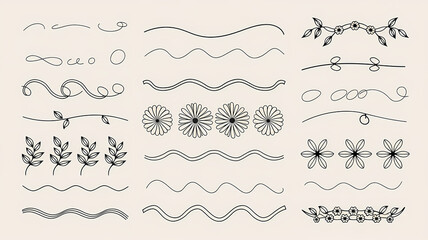 Fototapeta premium wavy border doodle elements black and white illustration, calligraphic design elements and page decoration