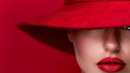  A woman with a red hat and red lips