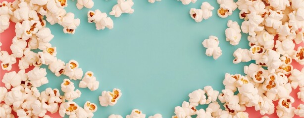Popcorn border on pastel blue and pink background with empty center space.