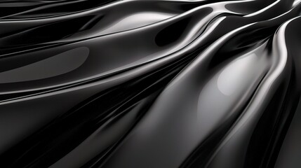 Fototapeta premium Black Silk Elegance: Abstract waves of luxurious black fabric flow gracefully, creating a mesmerizing interplay of light and shadow. 