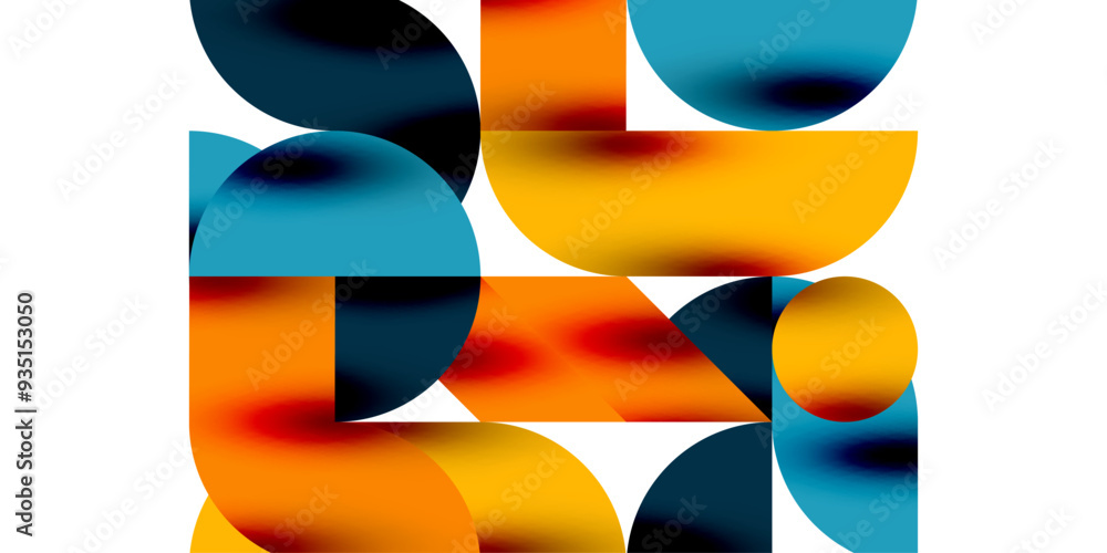 Poster tech minimal circular shapes geometric art. vector modern circles