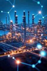 Fototapeta premium A detailed cityscape illustration featuring methane gas infrastructure, highlighting biogas plants and potential leak points