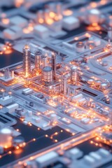 Obraz premium A detailed cityscape illustration featuring methane gas infrastructure, highlighting biogas plants and potential leak points