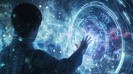Fototapeta premium a human talking to a robotic artificial intelligence.