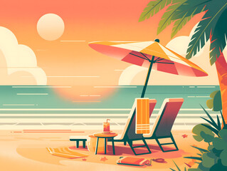 Fototapeta premium 夏日海边的沙滩和绿色椰子树